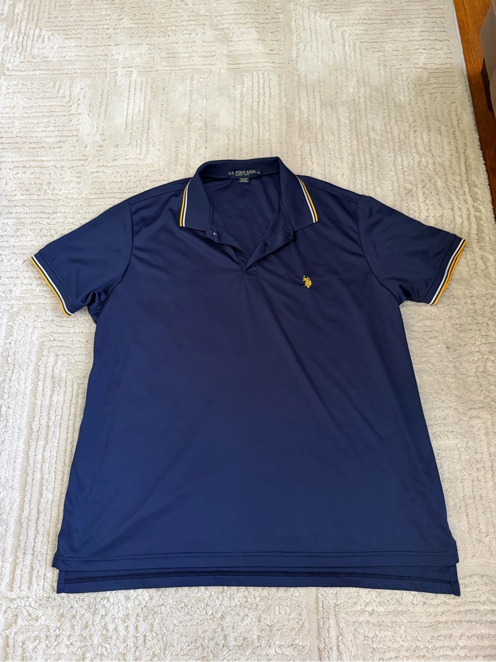 U.S. Polo Assn. Men’s Navy Polo with Yellow Trim